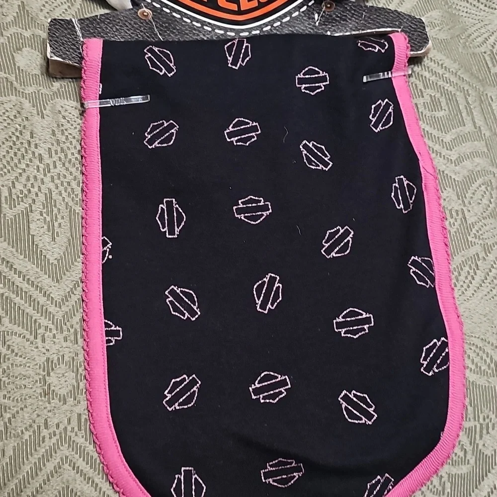 Harley-Davidson Pink and Black Baby Bib And Sparkly Burp Cloth